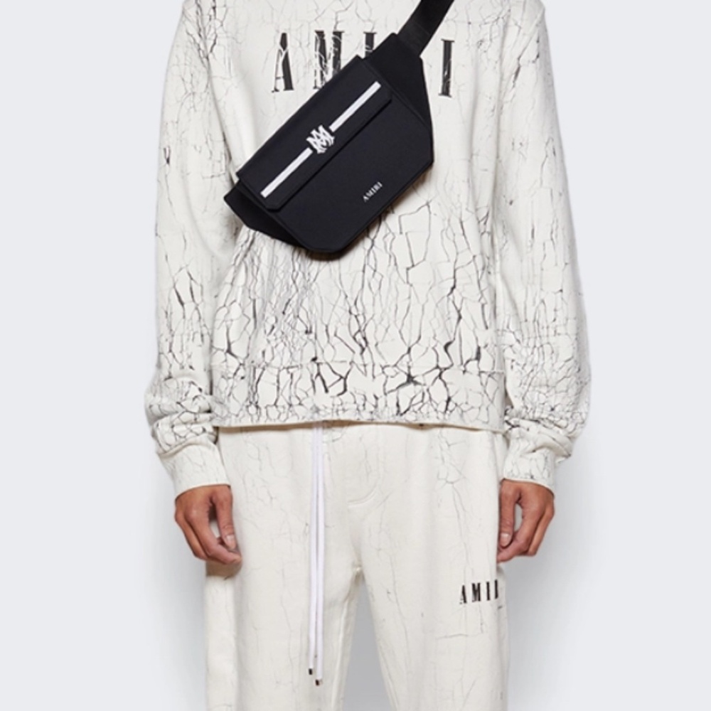 AMIRI CRACKED DYE LOGO SWEATPANTS + SWEATSHIRT WHITE